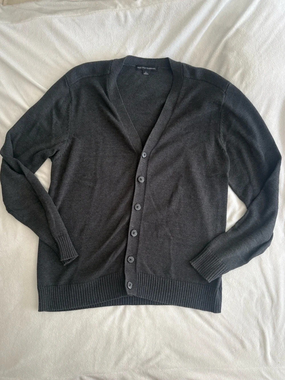 Tricots St Raphael Men's Dark Charcoal Button V-Neck Cardigan